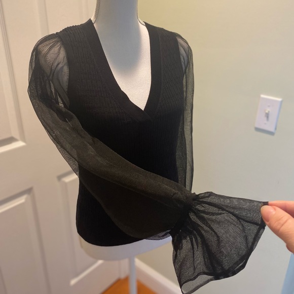 New Anthropologie Maeve Sheer-Sleeve Sweater size M BLACK - Picture 7 of 12